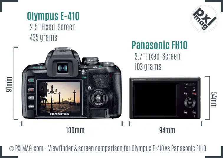 Olympus E-410 vs Panasonic FH10 Screen and Viewfinder comparison