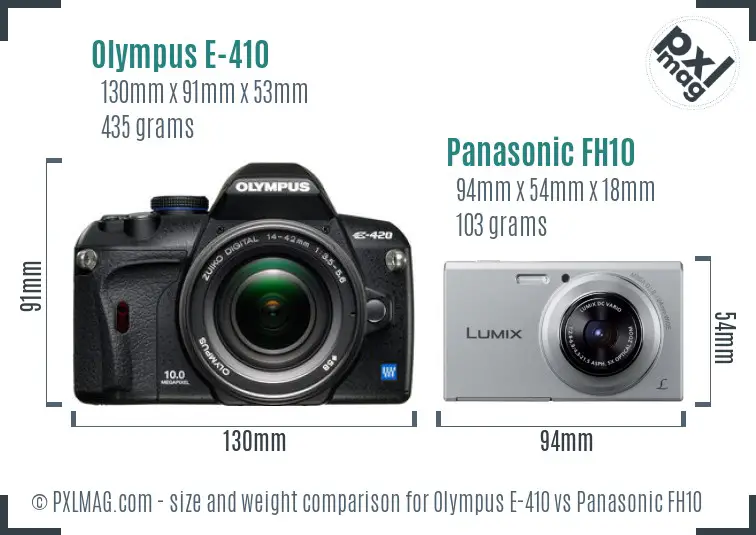 Olympus E-410 vs Panasonic FH10 size comparison