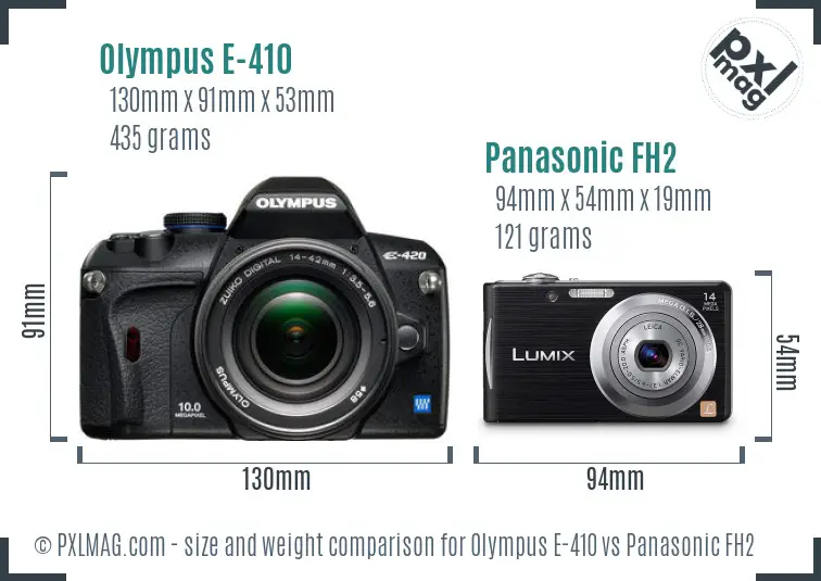 Olympus E-410 vs Panasonic FH2 size comparison