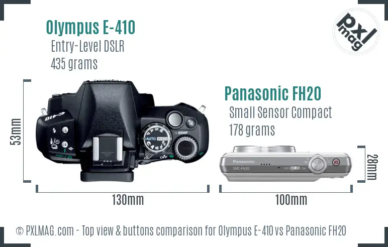 Olympus E-410 vs Panasonic FH20 top view buttons comparison