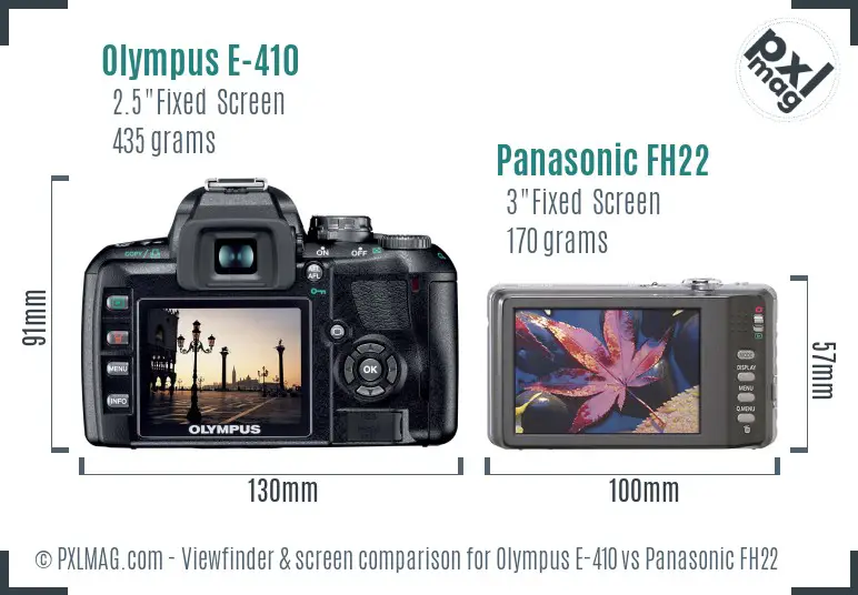Olympus E-410 vs Panasonic FH22 Screen and Viewfinder comparison