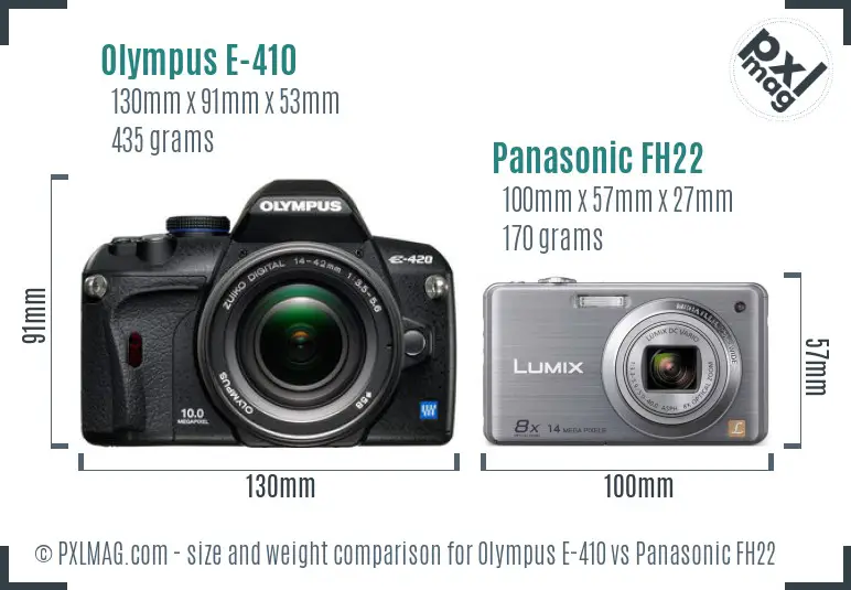 Olympus E-410 vs Panasonic FH22 size comparison