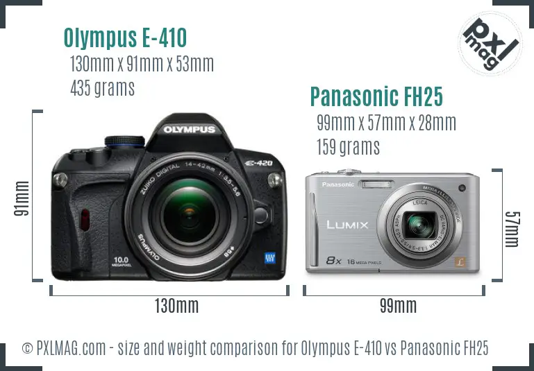 Olympus E-410 vs Panasonic FH25 size comparison