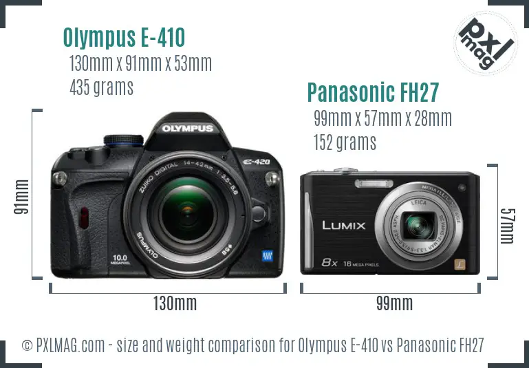 Olympus E-410 vs Panasonic FH27 size comparison