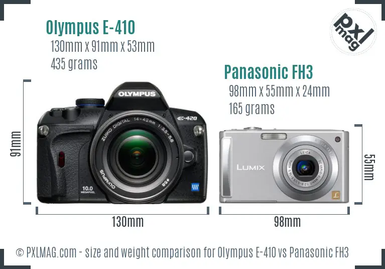 Olympus E-410 vs Panasonic FH3 size comparison