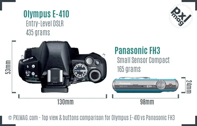 Olympus E-410 vs Panasonic FH3 top view buttons comparison