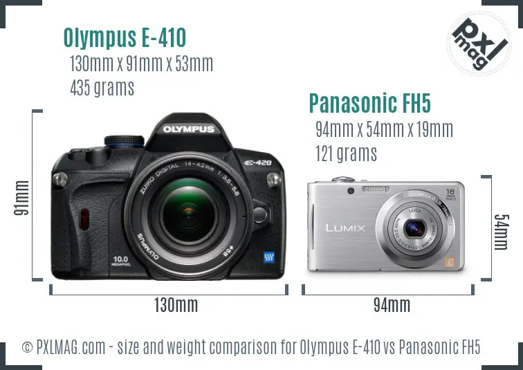 Olympus E-410 vs Panasonic FH5 size comparison