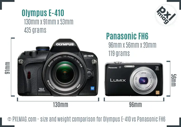 Olympus E-410 vs Panasonic FH6 size comparison
