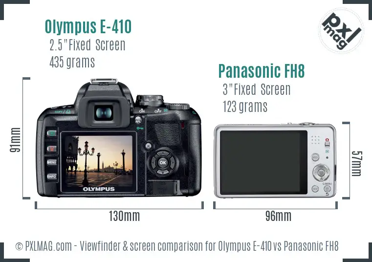 Olympus E-410 vs Panasonic FH8 Screen and Viewfinder comparison
