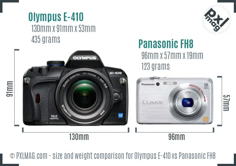 Olympus E-410 vs Panasonic FH8 size comparison