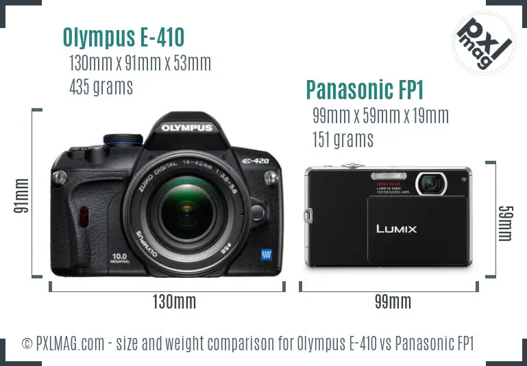 Olympus E-410 vs Panasonic FP1 size comparison