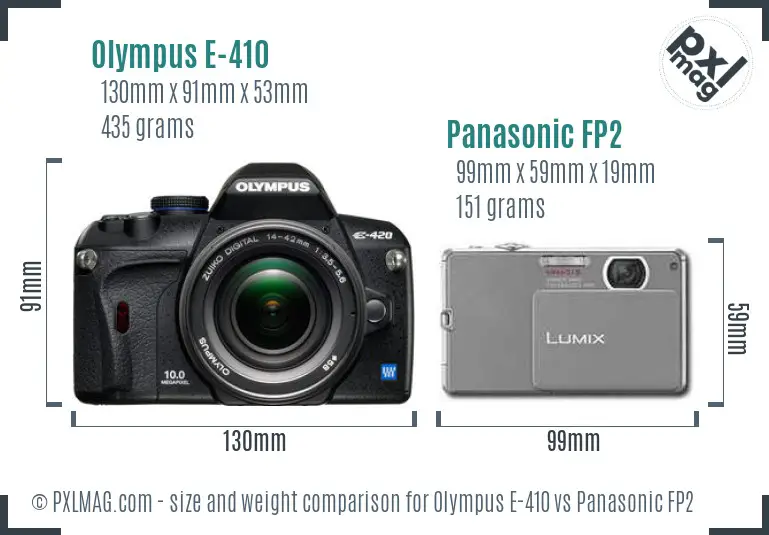 Olympus E-410 vs Panasonic FP2 size comparison