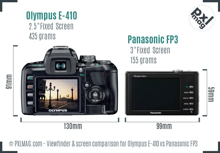 Olympus E-410 vs Panasonic FP3 Screen and Viewfinder comparison