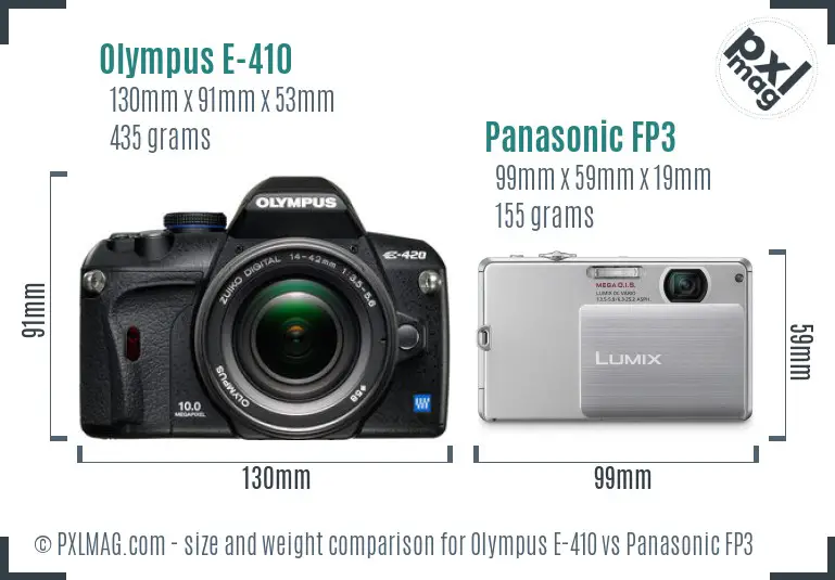 Olympus E-410 vs Panasonic FP3 size comparison