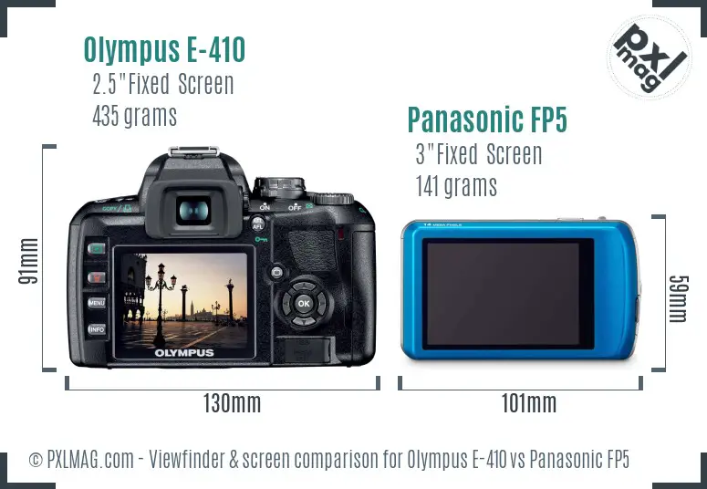 Olympus E-410 vs Panasonic FP5 Screen and Viewfinder comparison