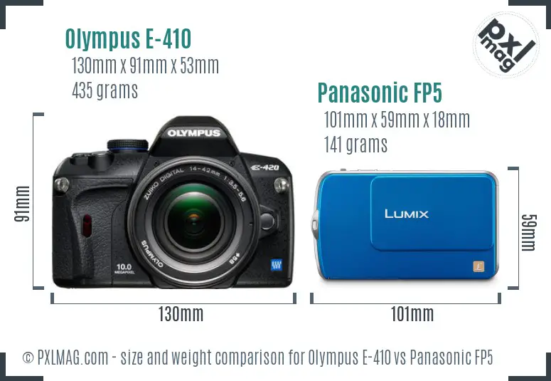Olympus E-410 vs Panasonic FP5 size comparison