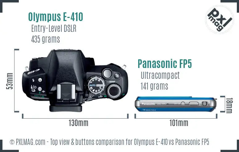 Olympus E-410 vs Panasonic FP5 top view buttons comparison
