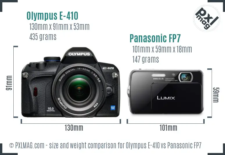 Olympus E-410 vs Panasonic FP7 size comparison
