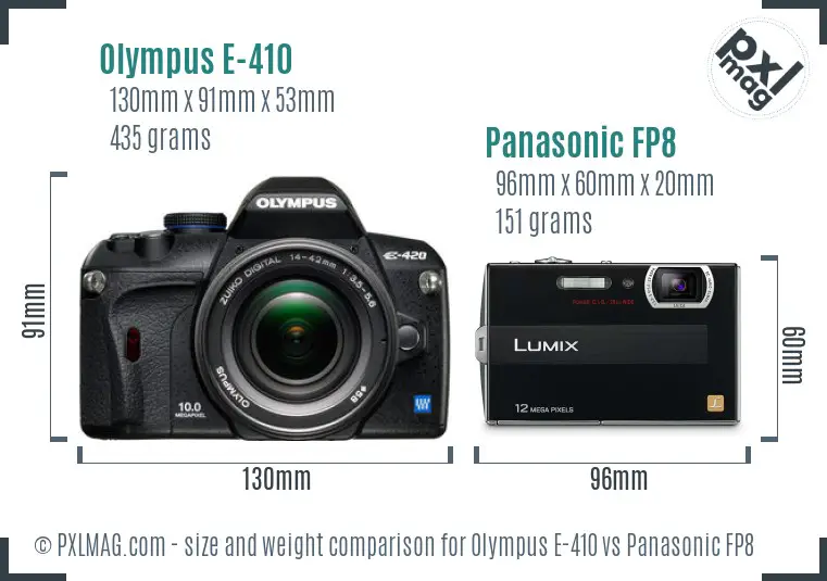 Olympus E-410 vs Panasonic FP8 size comparison