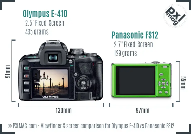 Olympus E-410 vs Panasonic FS12 Screen and Viewfinder comparison