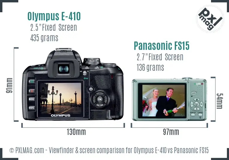 Olympus E-410 vs Panasonic FS15 Screen and Viewfinder comparison