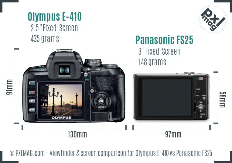 Olympus E-410 vs Panasonic FS25 Screen and Viewfinder comparison