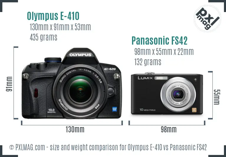 Olympus E-410 vs Panasonic FS42 size comparison