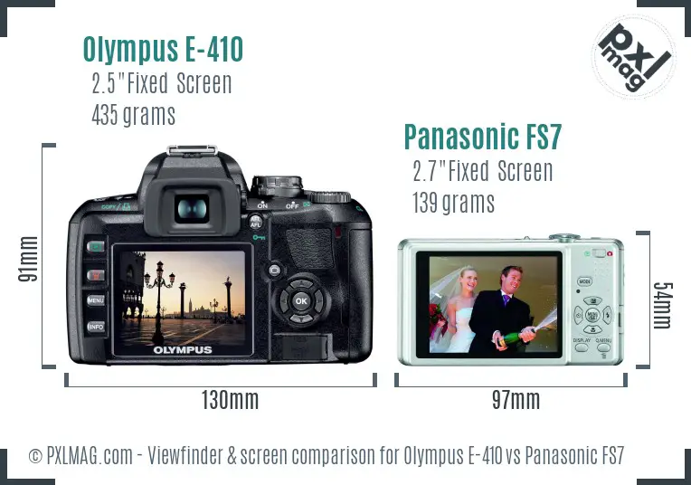 Olympus E-410 vs Panasonic FS7 Screen and Viewfinder comparison