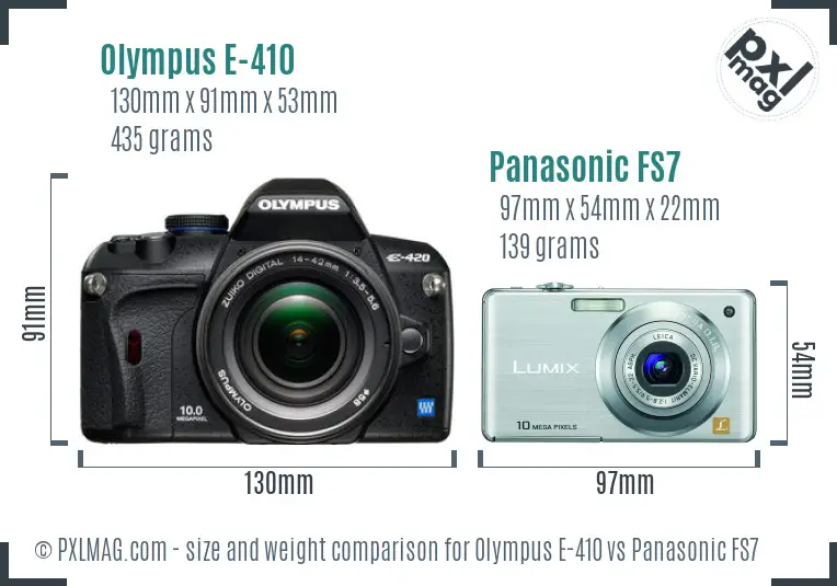 Olympus E-410 vs Panasonic FS7 size comparison