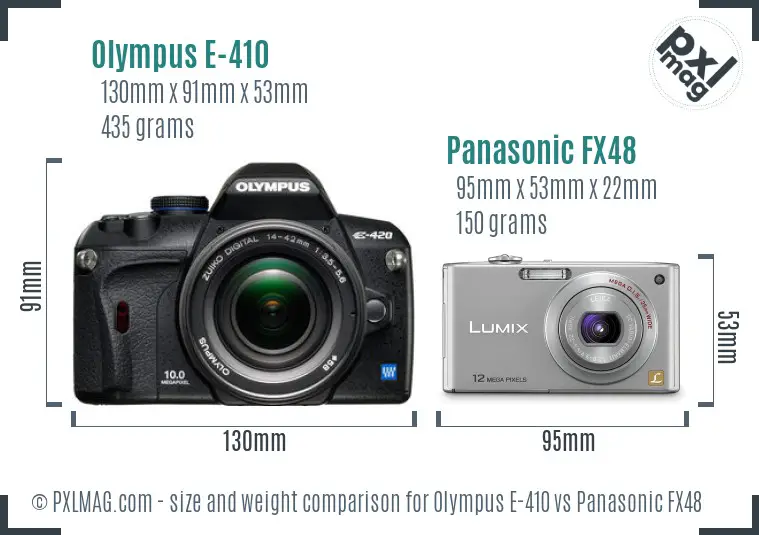 Olympus E-410 vs Panasonic FX48 size comparison
