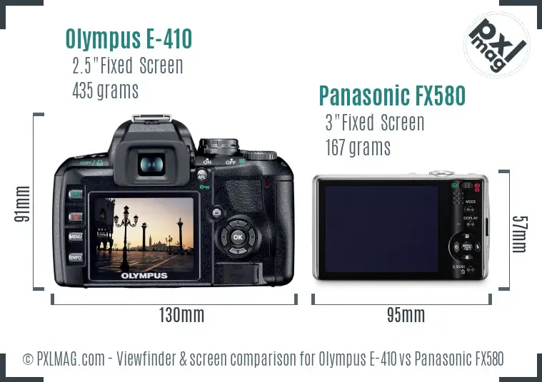 Olympus E-410 vs Panasonic FX580 Screen and Viewfinder comparison