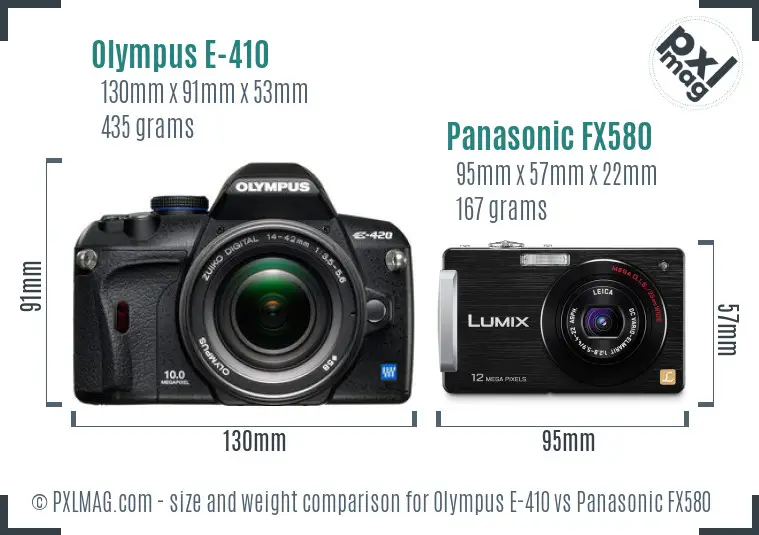 Olympus E-410 vs Panasonic FX580 size comparison