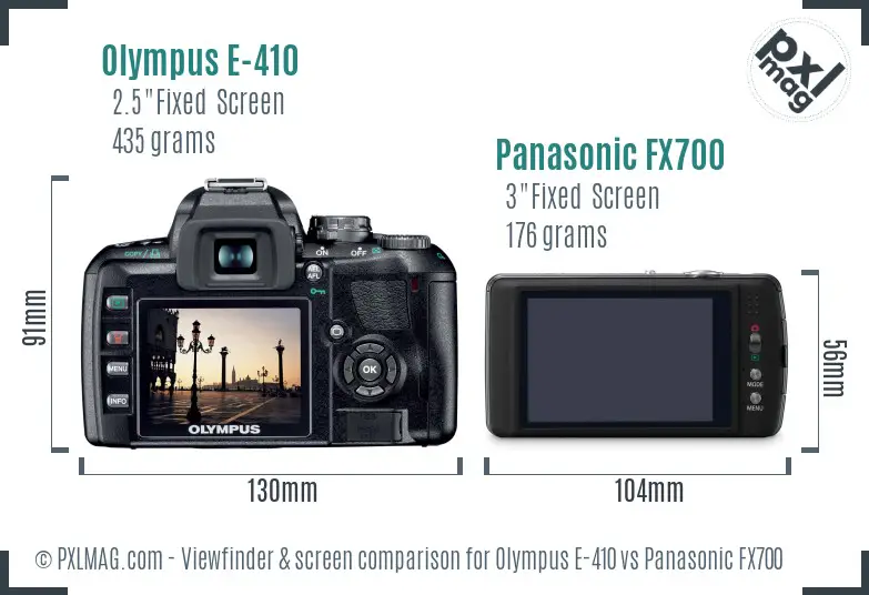 Olympus E-410 vs Panasonic FX700 Screen and Viewfinder comparison
