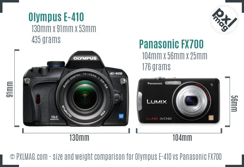 Olympus E-410 vs Panasonic FX700 size comparison