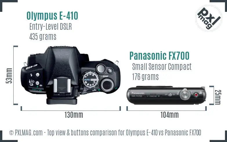 Olympus E-410 vs Panasonic FX700 top view buttons comparison