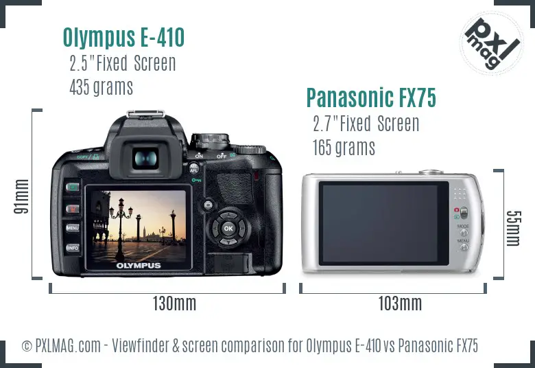 Olympus E-410 vs Panasonic FX75 Screen and Viewfinder comparison