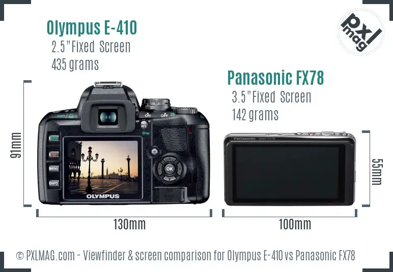 Olympus E-410 vs Panasonic FX78 Screen and Viewfinder comparison