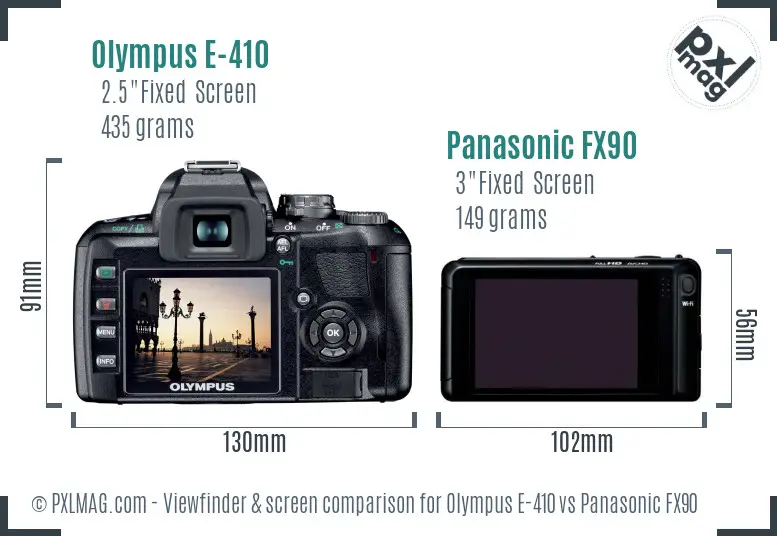 Olympus E-410 vs Panasonic FX90 Screen and Viewfinder comparison