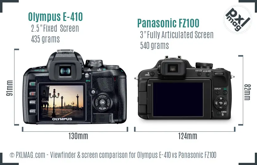 Olympus E-410 vs Panasonic FZ100 Screen and Viewfinder comparison