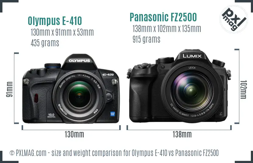 Olympus E-410 vs Panasonic FZ2500 size comparison