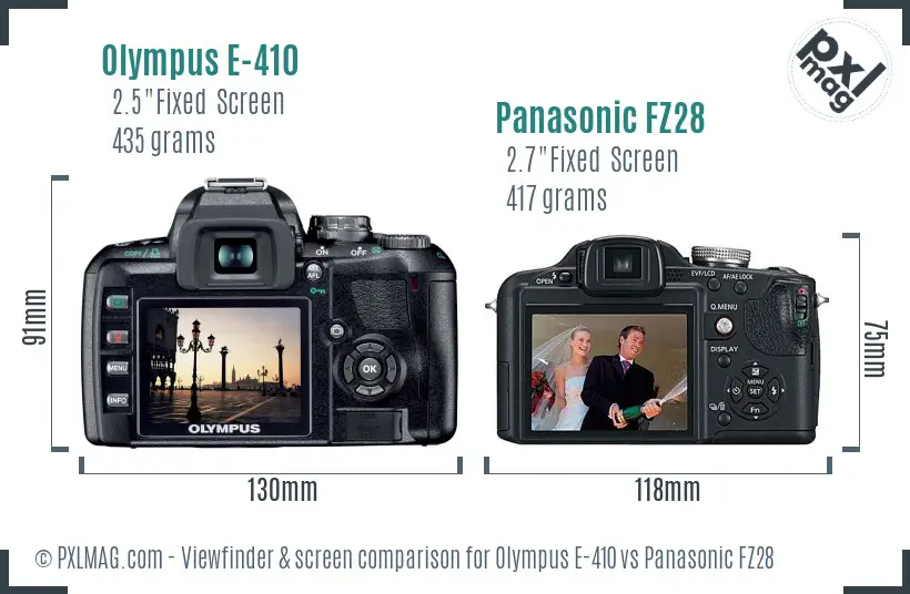 Olympus E-410 vs Panasonic FZ28 Screen and Viewfinder comparison