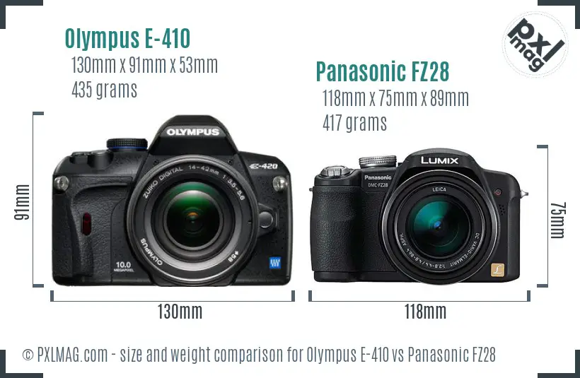 Olympus E-410 vs Panasonic FZ28 size comparison
