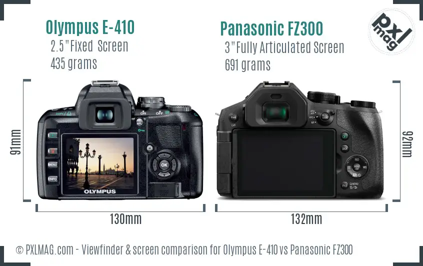 Olympus E-410 vs Panasonic FZ300 Screen and Viewfinder comparison