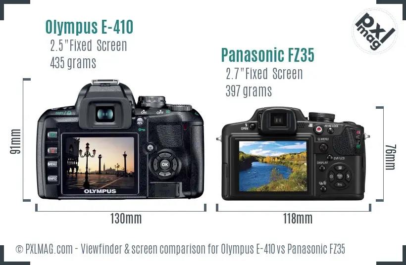Olympus E-410 vs Panasonic FZ35 Screen and Viewfinder comparison