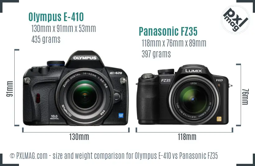 Olympus E-410 vs Panasonic FZ35 size comparison