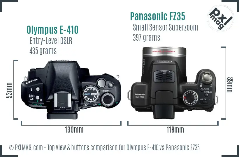 Olympus E-410 vs Panasonic FZ35 top view buttons comparison