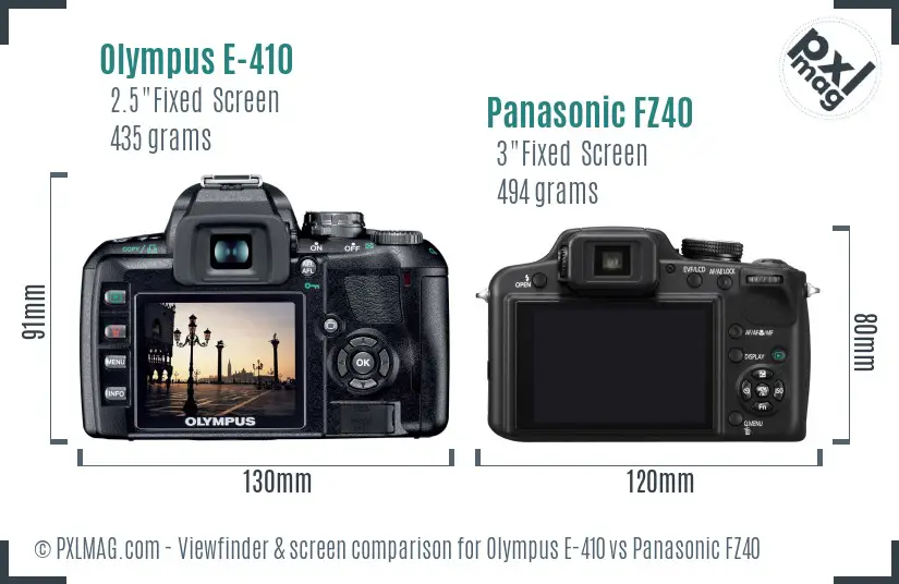 Olympus E-410 vs Panasonic FZ40 Screen and Viewfinder comparison