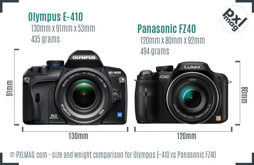 Olympus E-410 vs Panasonic FZ40 size comparison