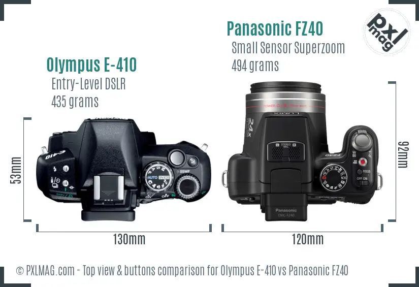 Olympus E-410 vs Panasonic FZ40 top view buttons comparison