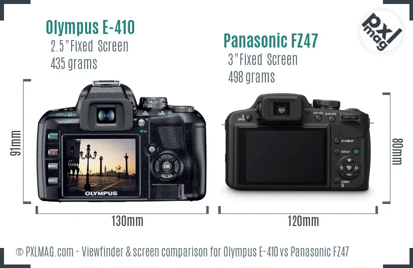 Olympus E-410 vs Panasonic FZ47 Screen and Viewfinder comparison